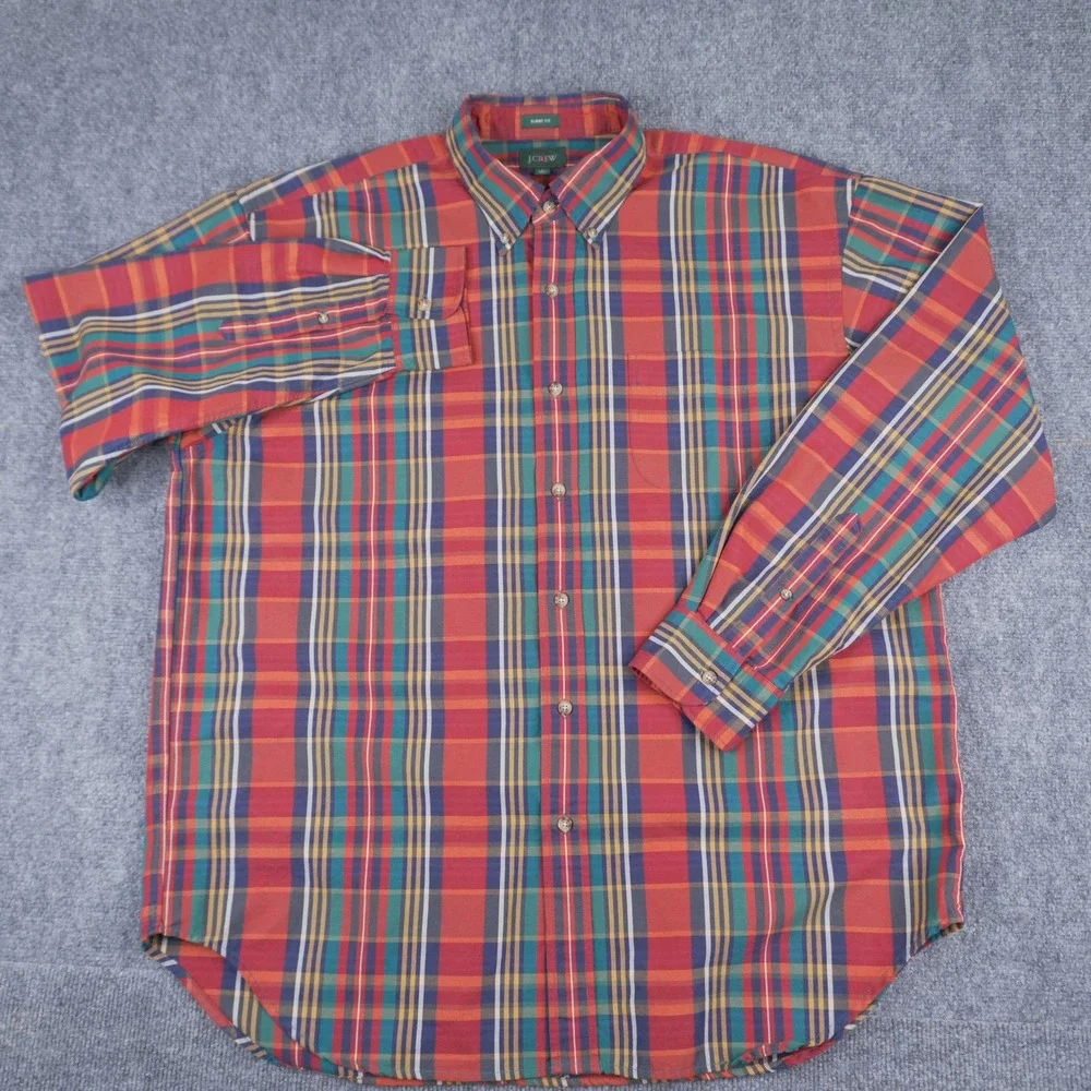 J.Crew Button Down Shirt Mens L Multi Color Giant Fit Plaid Long Sleeve